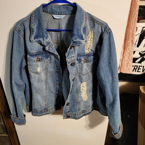 WOMANS HIGHWAY JEANS DISTRESSED DENIM JEAN JACKET SZ 2XL - Picture 1 of 6